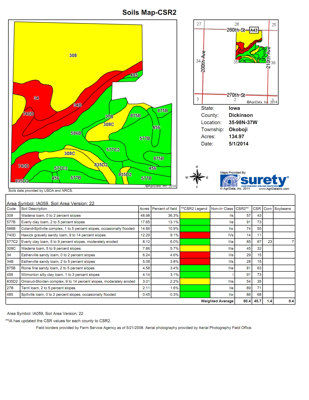 135 ACRES Dickinson County, Iowa Okoboji Township Midwest Land