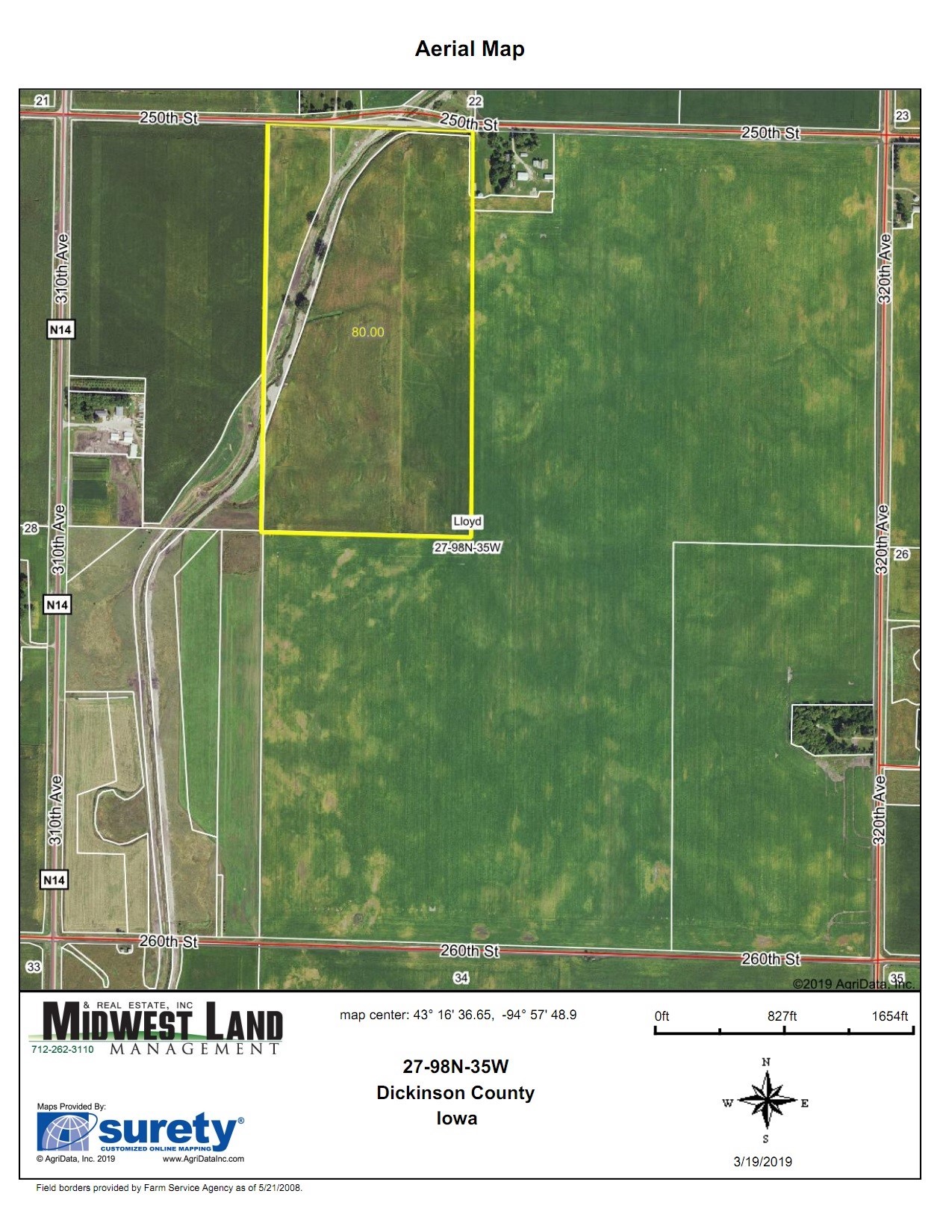 80 Acres m/l Dickinson County Lloyd Township Midwest Land Management & Real Estate Farm