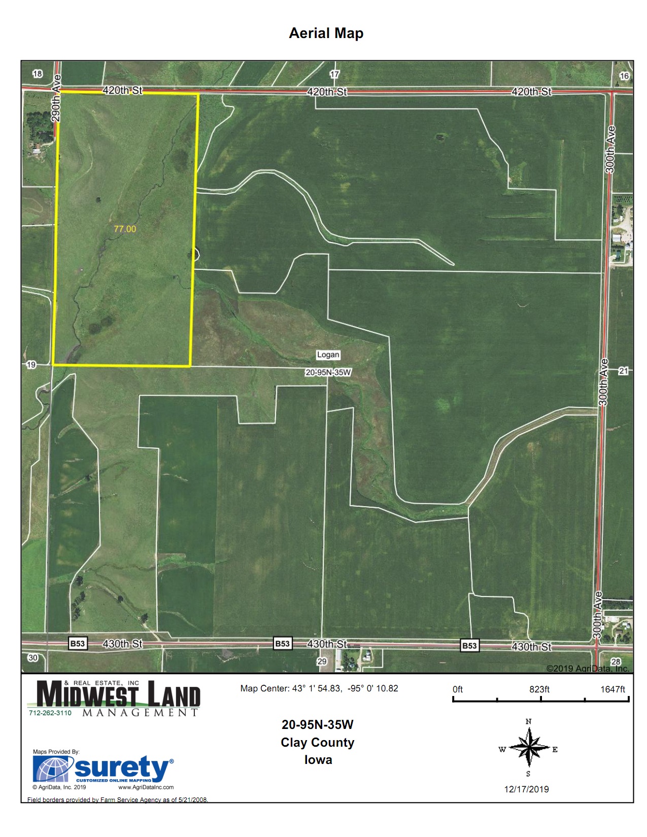 80 Acres m/l Pasture Clay County Logan Township Midwest Land
