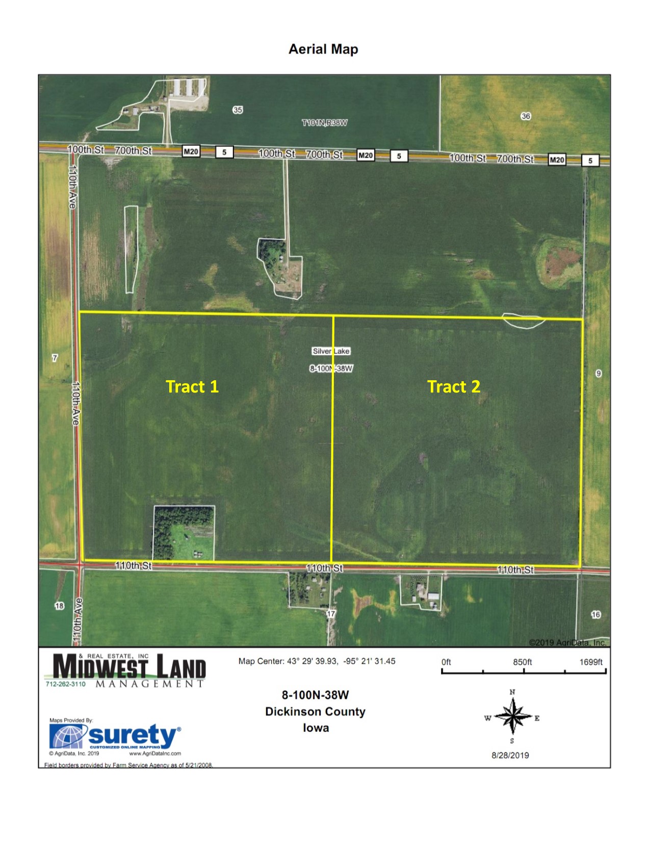 311 Acres m/l Dickinson County Silver Lake Township Midwest Land