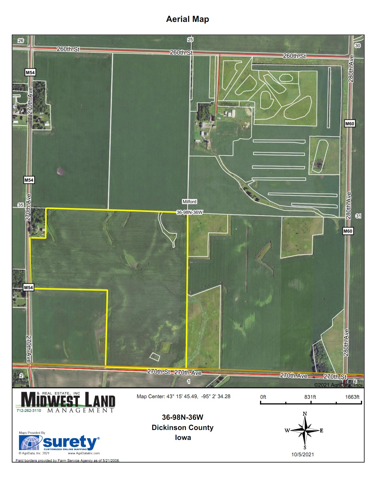 117 Acres m/l Dickinson County Milford Township Midwest Land