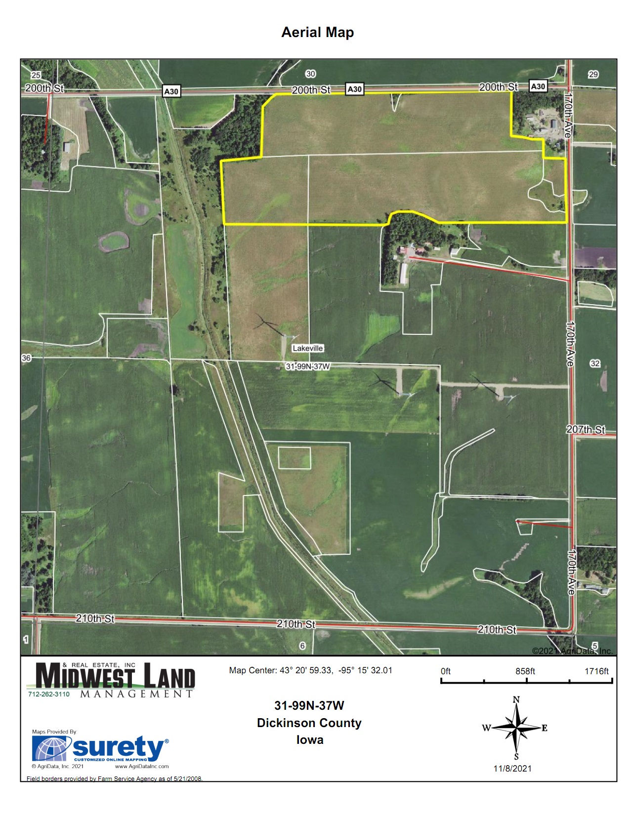 93 Acres m/l Dickinson County Lakeville Township Midwest Land