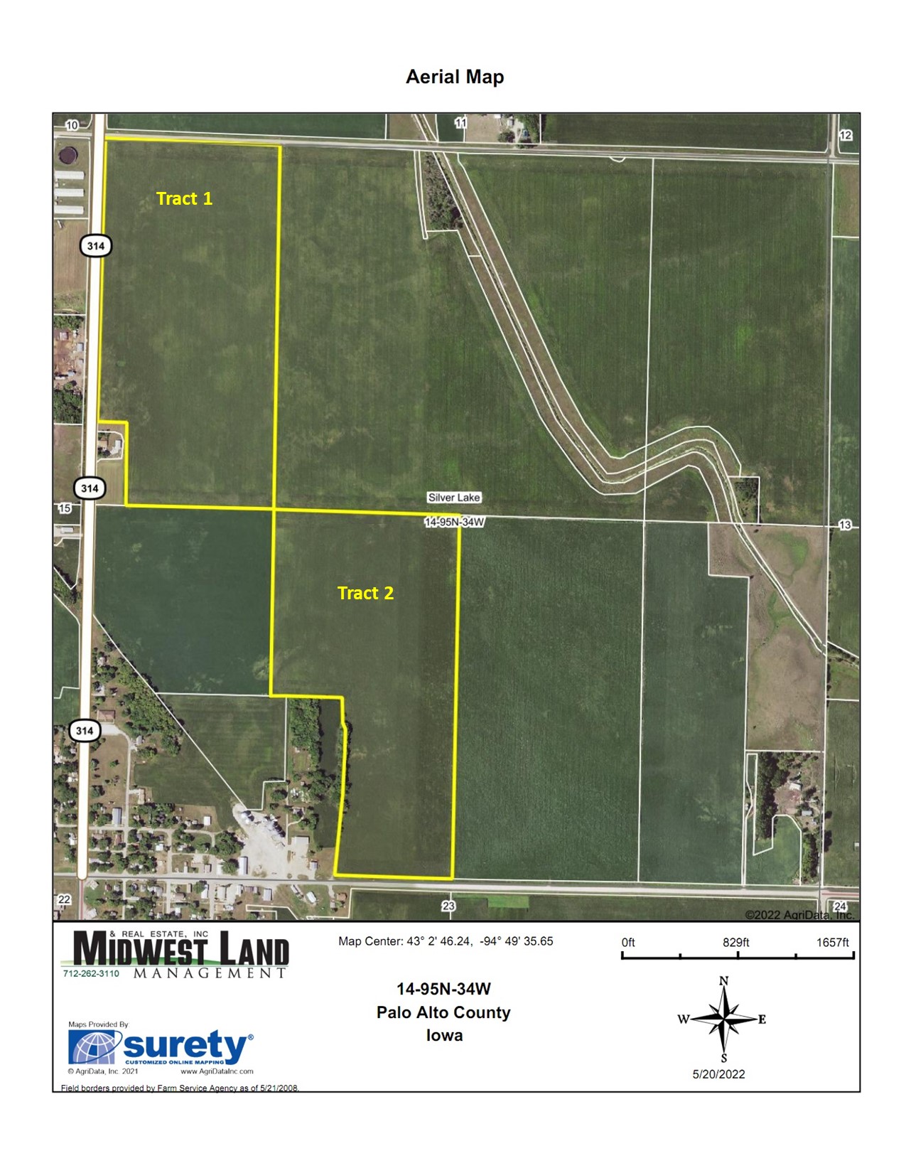 140 Acres Selling in 2 Tracts Palo Alto County Silver Lake Township