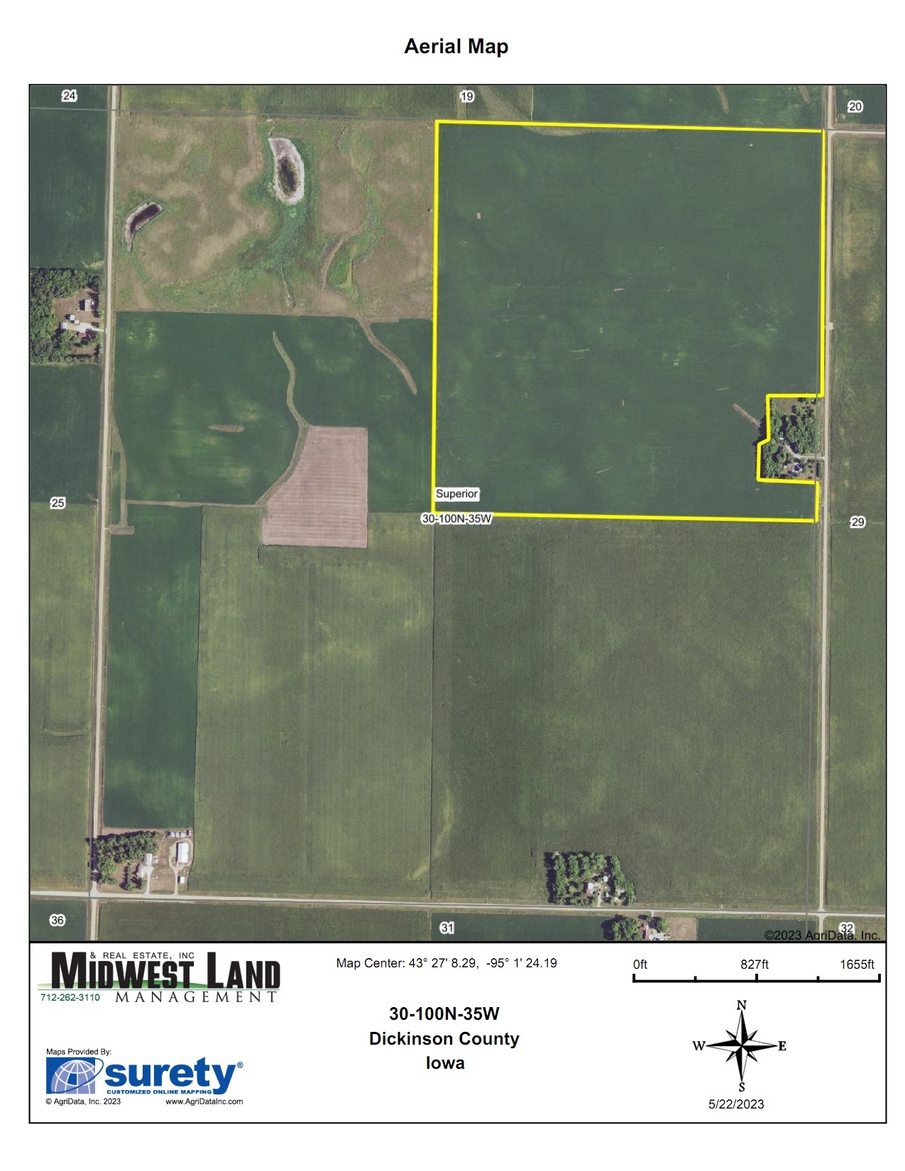 155 Acres m/l Dickinson County Superior Township Midwest Land