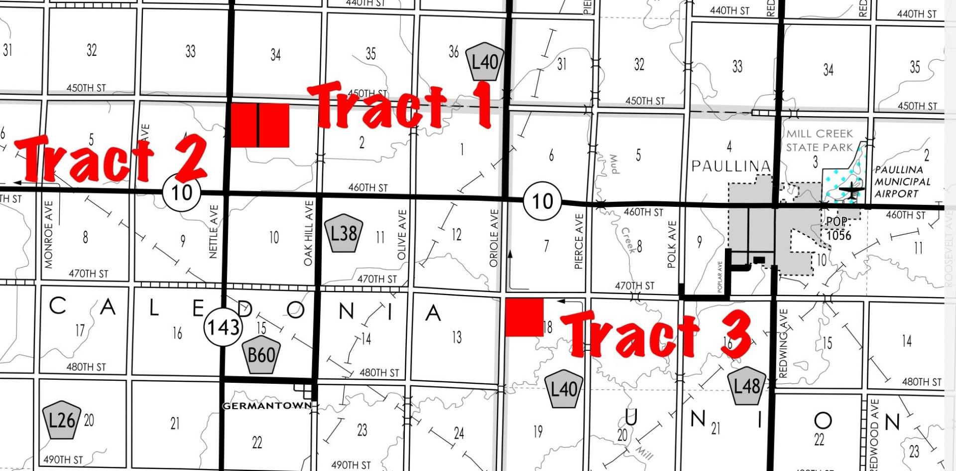 302 Acres m/l Selling in 3 Tracts O'Brien County Caledonia & Union