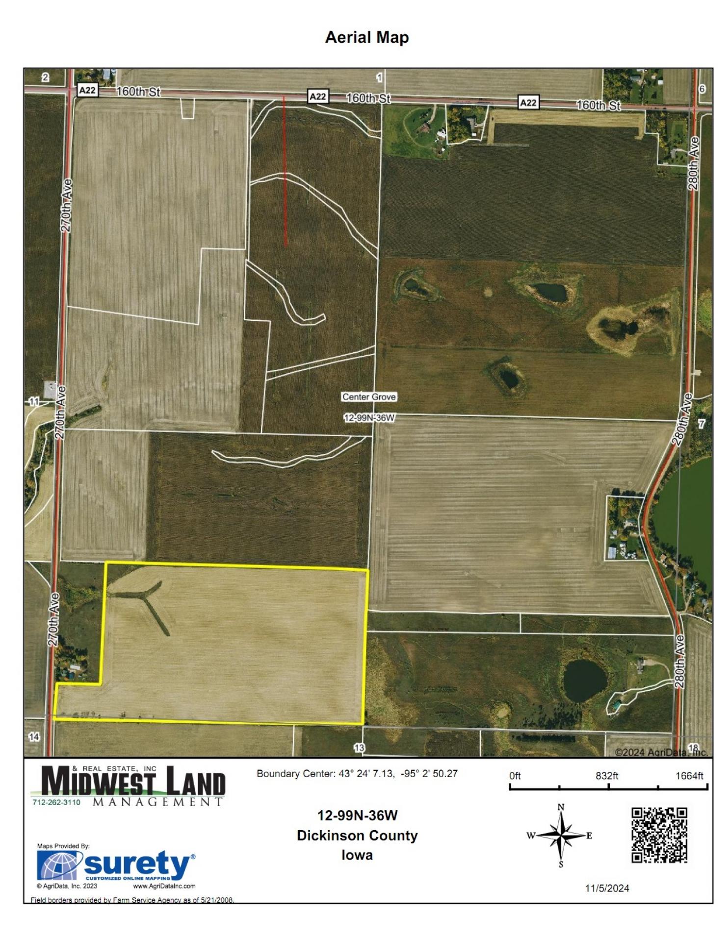 70.15 Acres m/l Dickinson County Center Grove Township Midwest Land